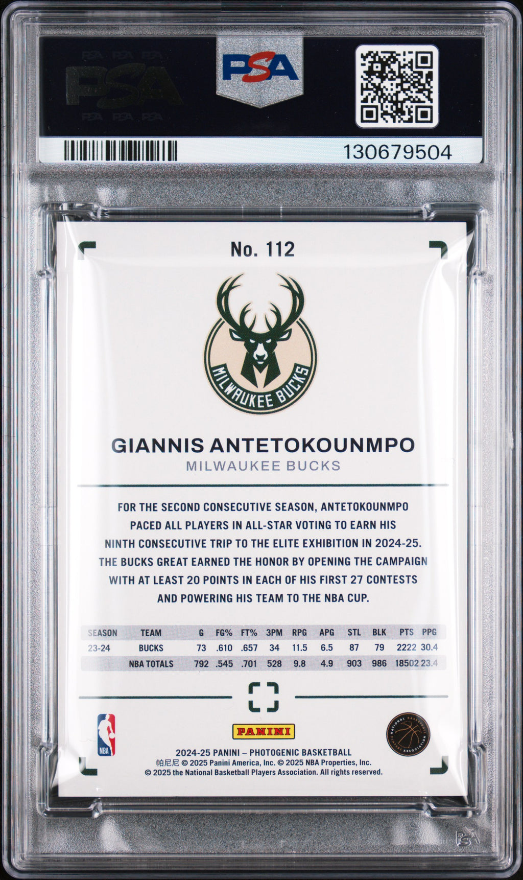 2024-25 Panini Photogenic #112 Giannis Antetokounmpo Groovy PSA 10 #/35