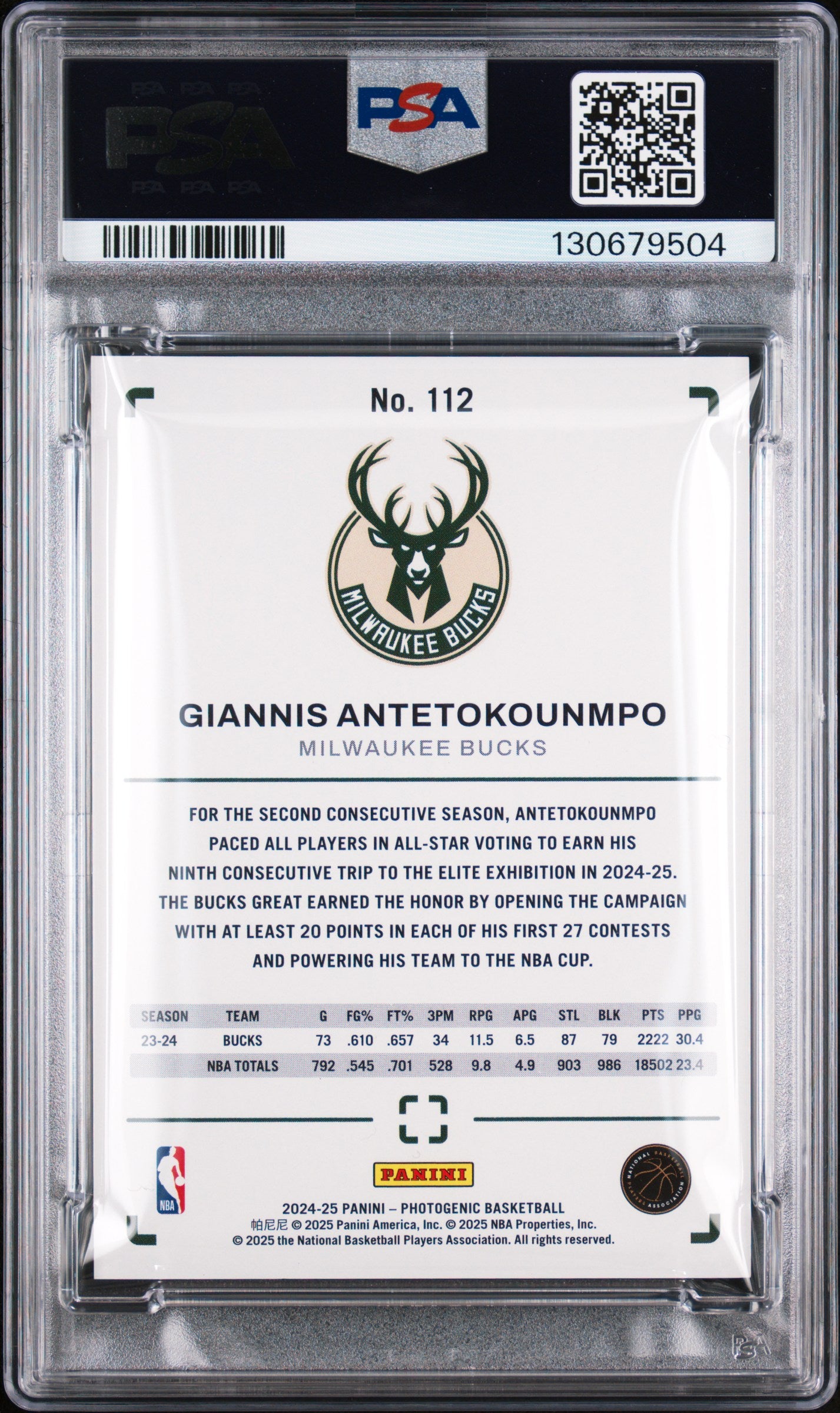 2024-25 Panini Photogenic #112 Giannis Antetokounmpo Groovy PSA 10 #/35