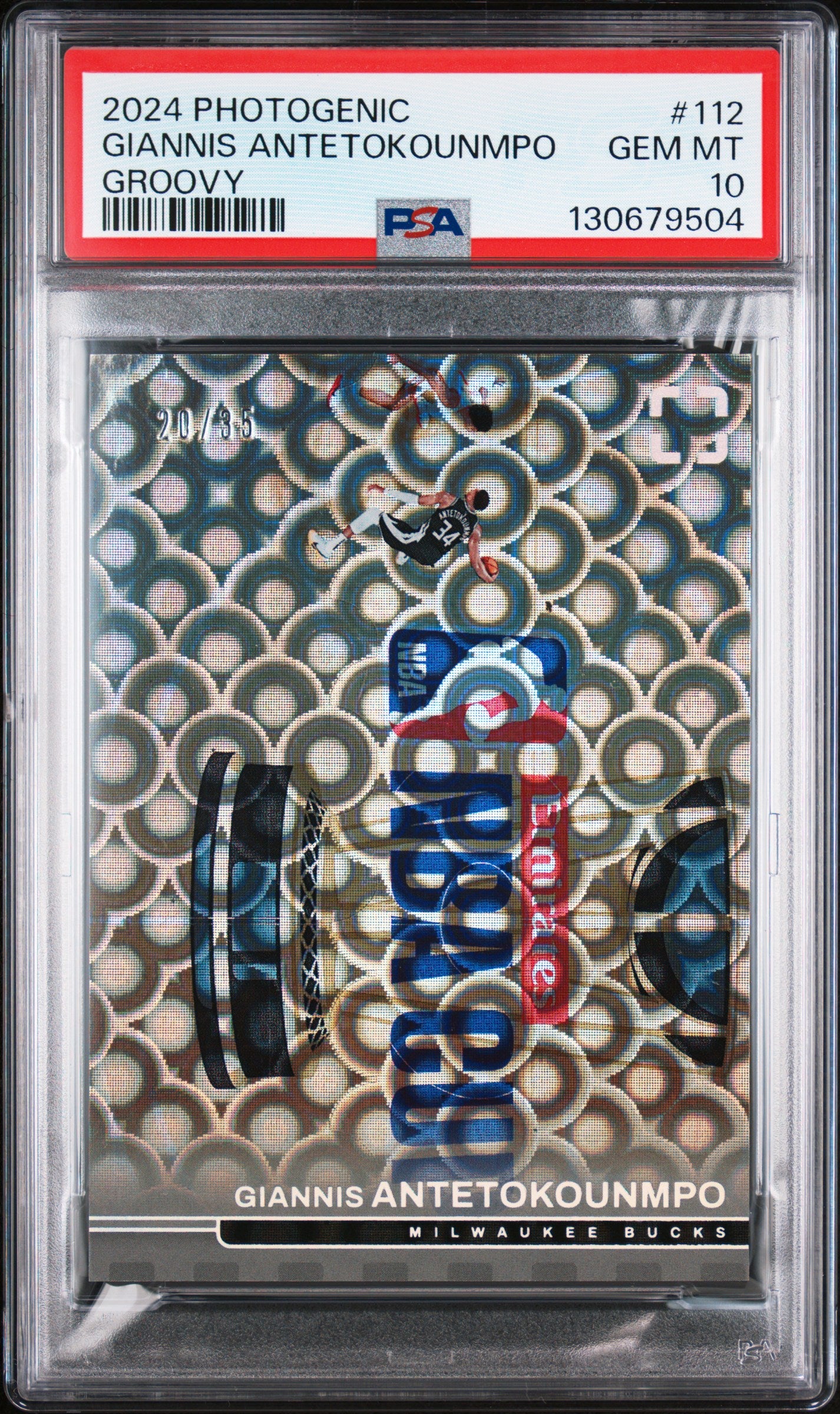 2024-25 Panini Photogenic #112 Giannis Antetokounmpo Groovy PSA 10 #/35