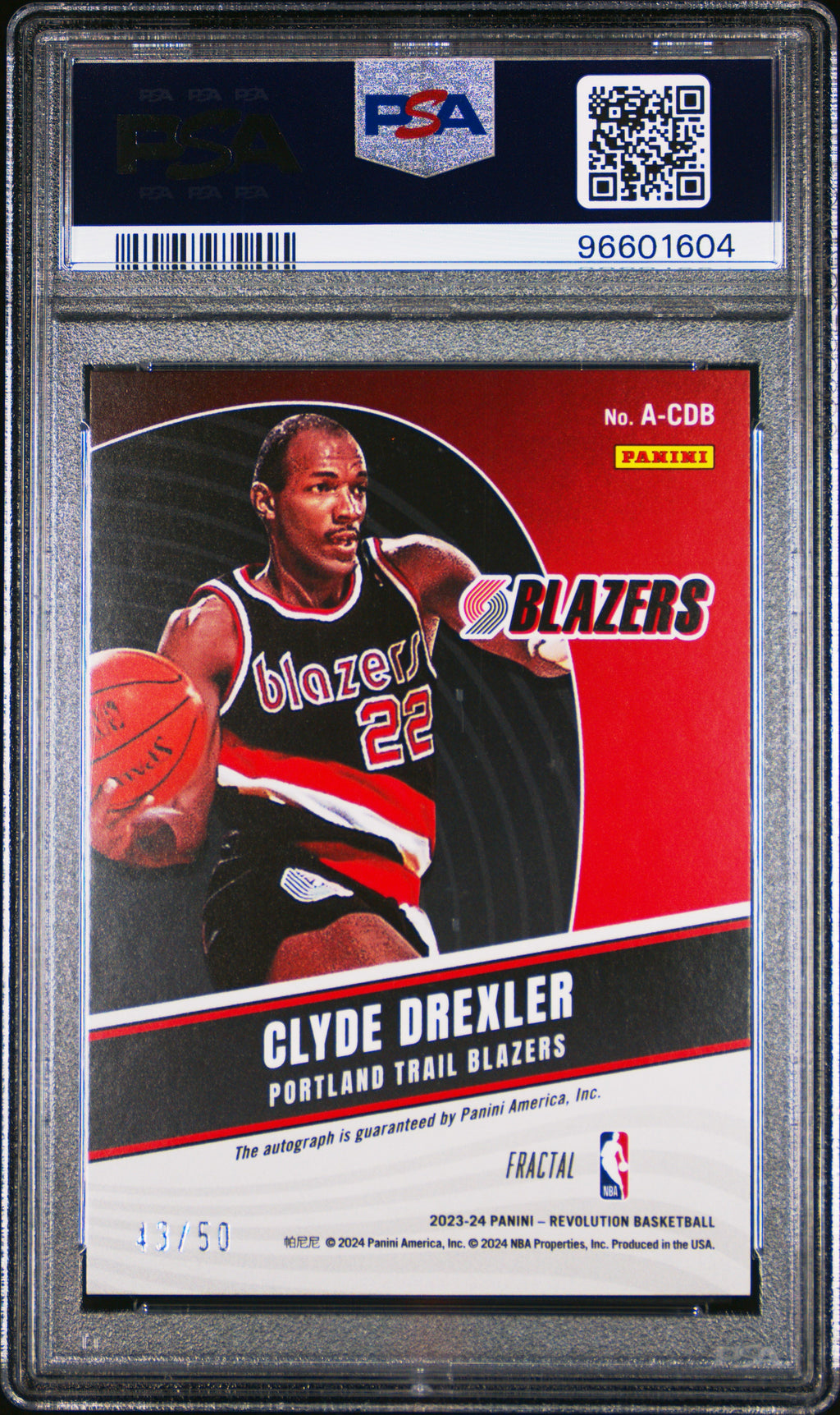 2023-24 Panini Revolution #A-CDB Clyde Drexler Autographs Fractal PSA 10 #/50