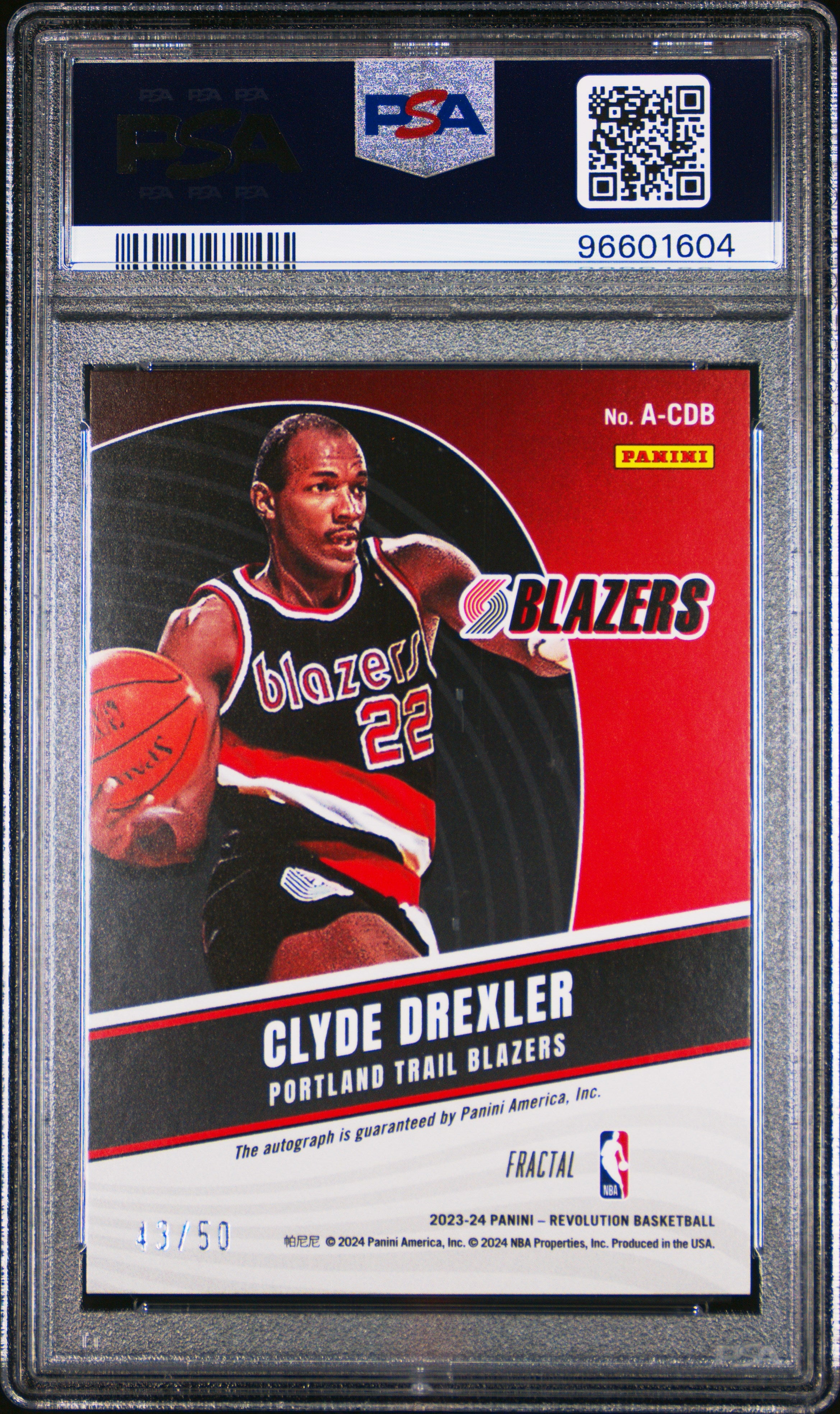 2023-24 Panini Revolution #A-CDB Clyde Drexler Autographs Fractal PSA 10 #/50