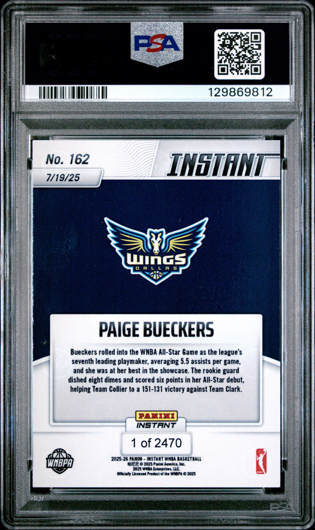 2025 Panini Instant WNBA #162 Paige Bueckers PSA 10