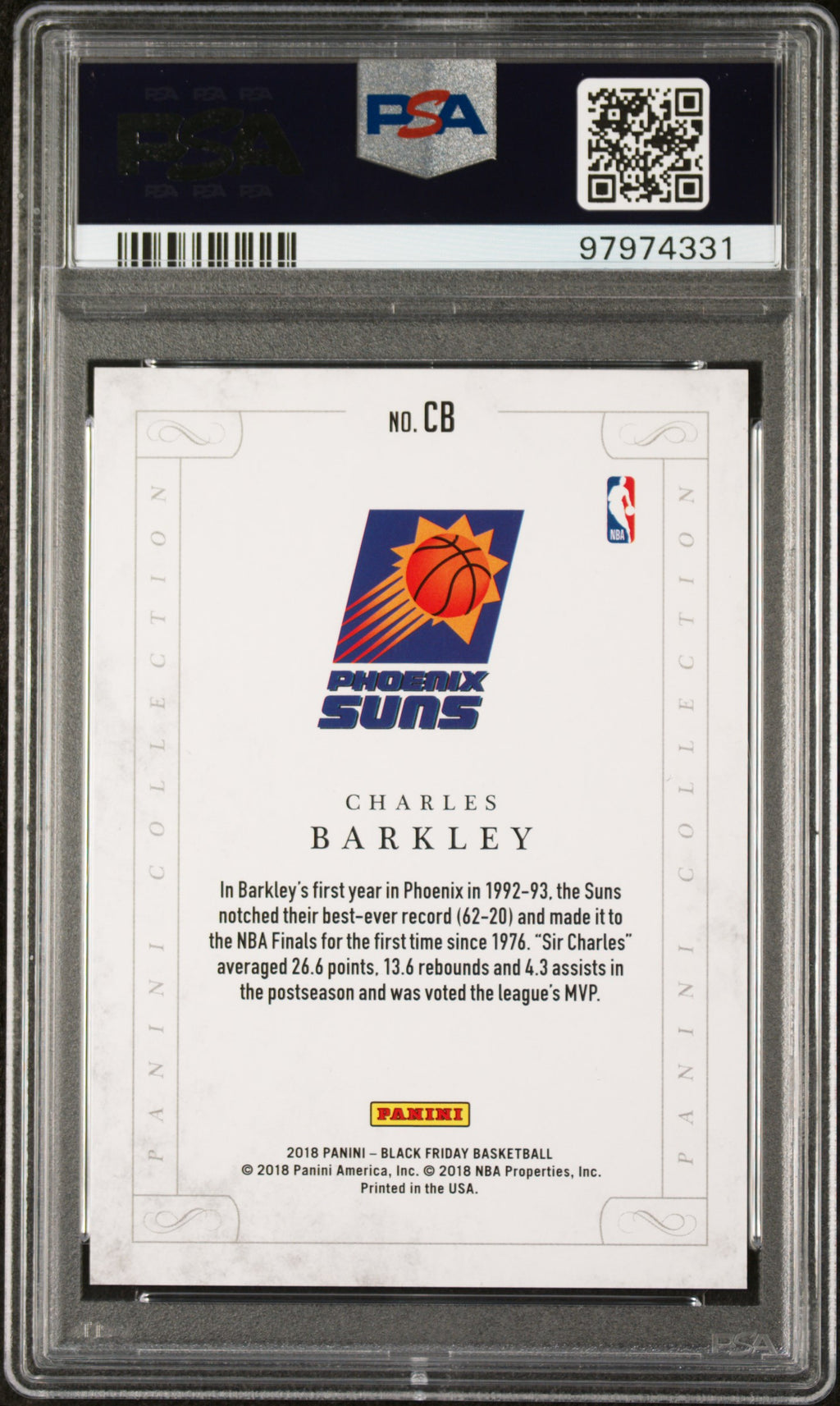 2018 Panini Black Friday #CB Charles Barkley Panini Collection PSA 9 #/199