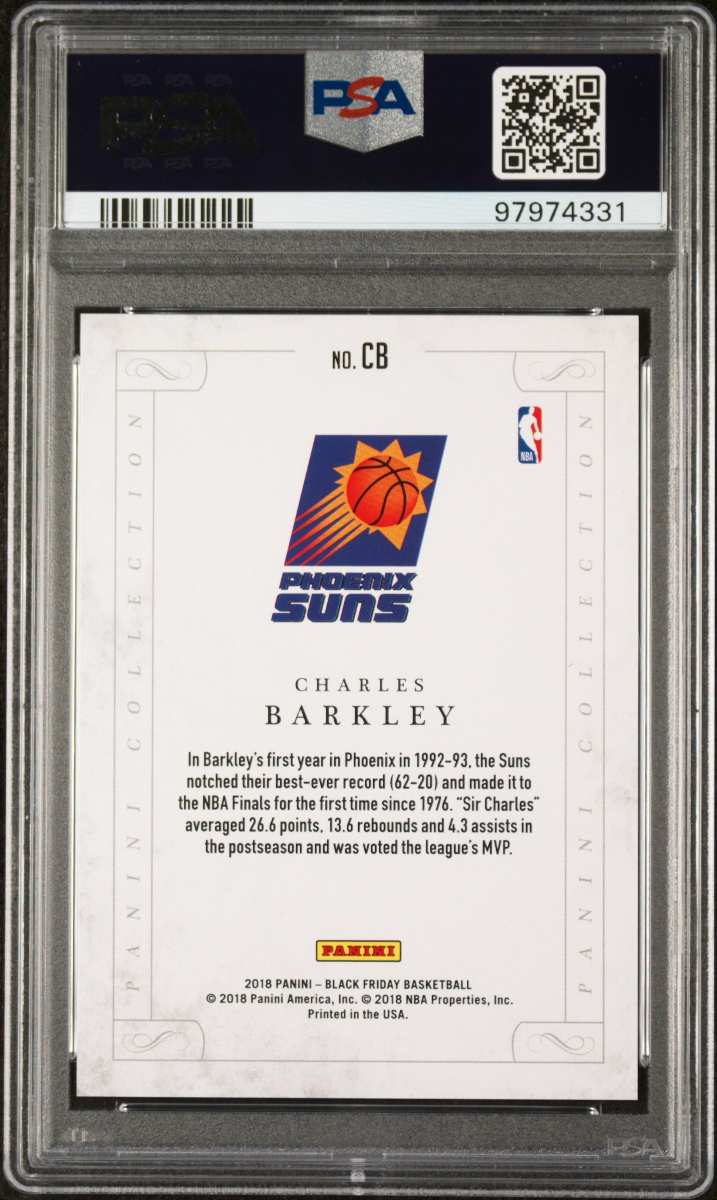 2018 Panini Black Friday #CB Charles Barkley Panini Collection PSA 9 #/199
