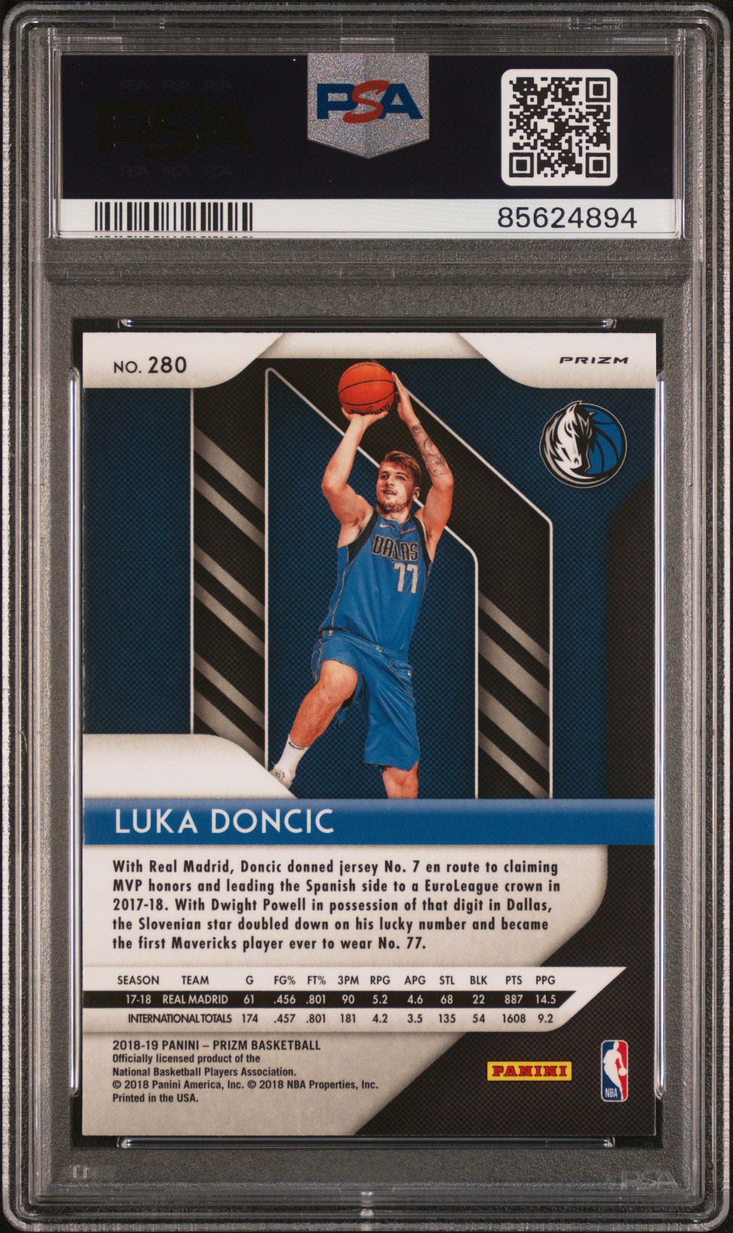 2018-19 Panini Prizm #280 Luka Doncic Prizms Red White and Blue PSA 9