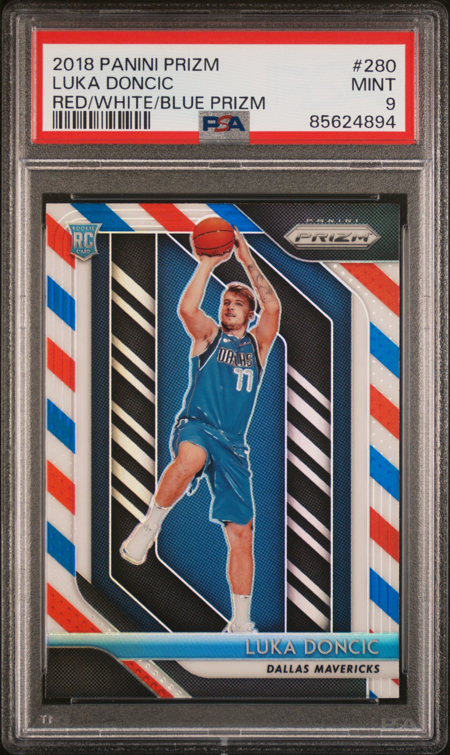 2018-19 Panini Prizm #280 Luka Doncic Prizms Red White and Blue PSA 9