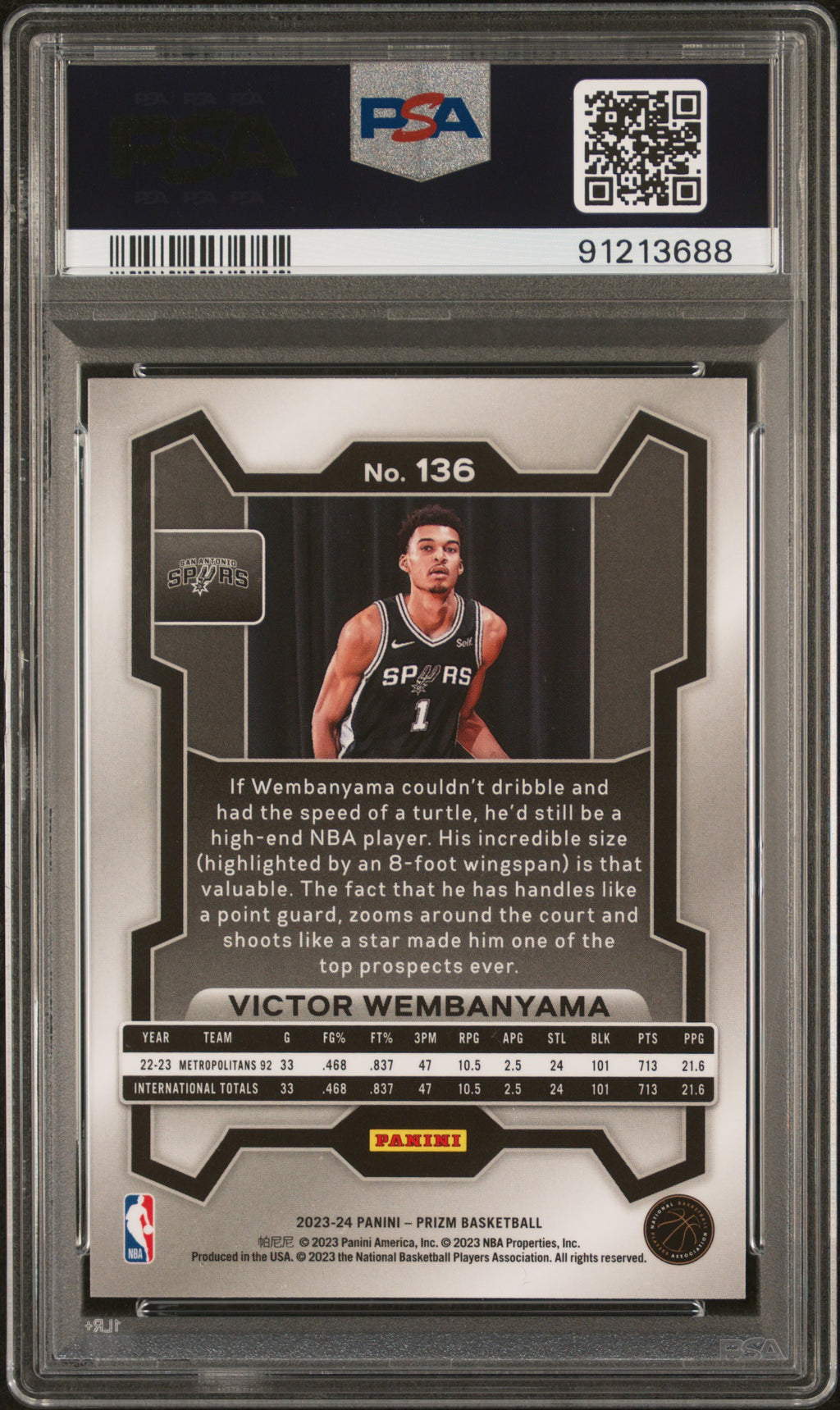 2023-24 Panini Prizm #136 Victor Wembanyama PSA 10