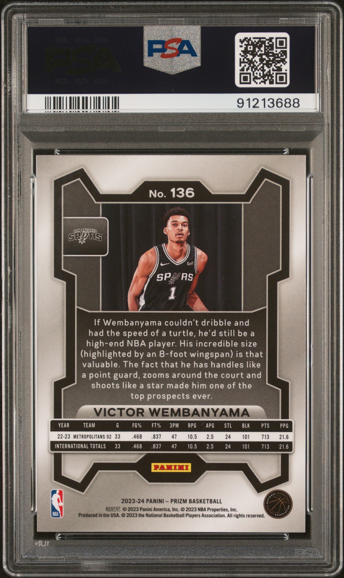 2023-24 Panini Prizm #136 Victor Wembanyama PSA 10