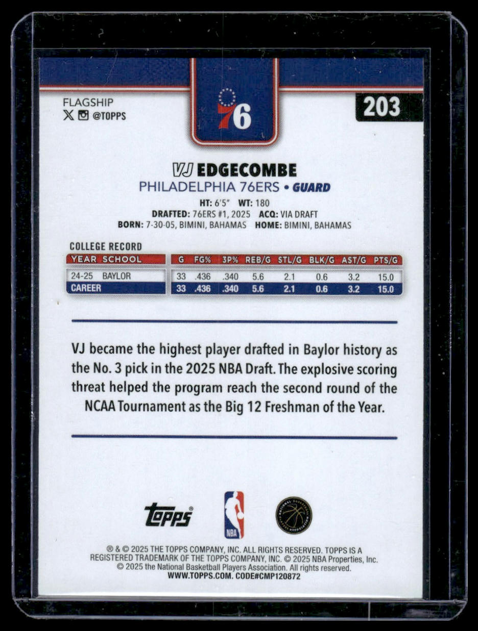 2025-26 Topps #203 VJ Edgecombe