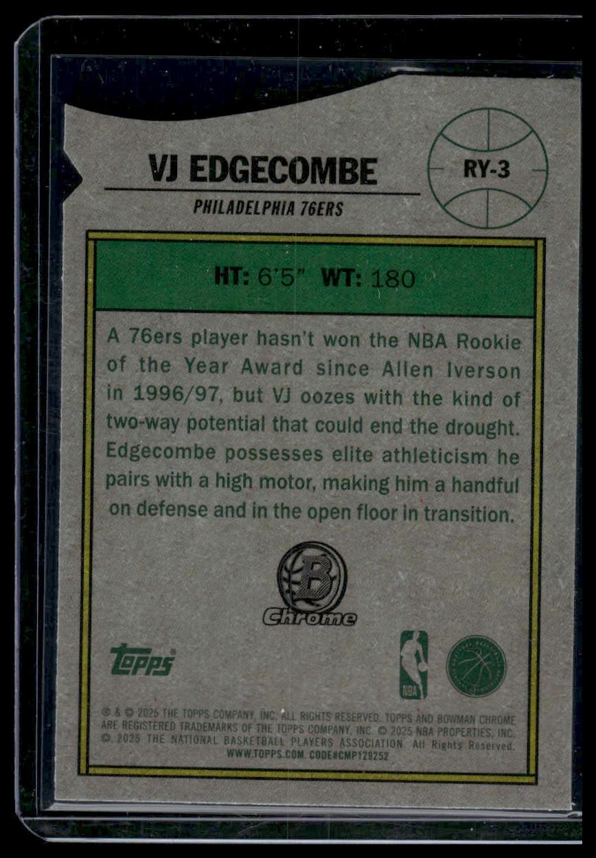 2025-26 Bowman #RY-3 VJ Edgecombe Rookie of the Year Favorites
