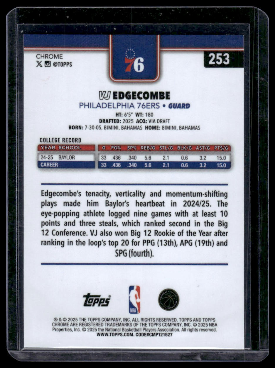 2025-26 Topps Chrome #253 VJ Edgecombe