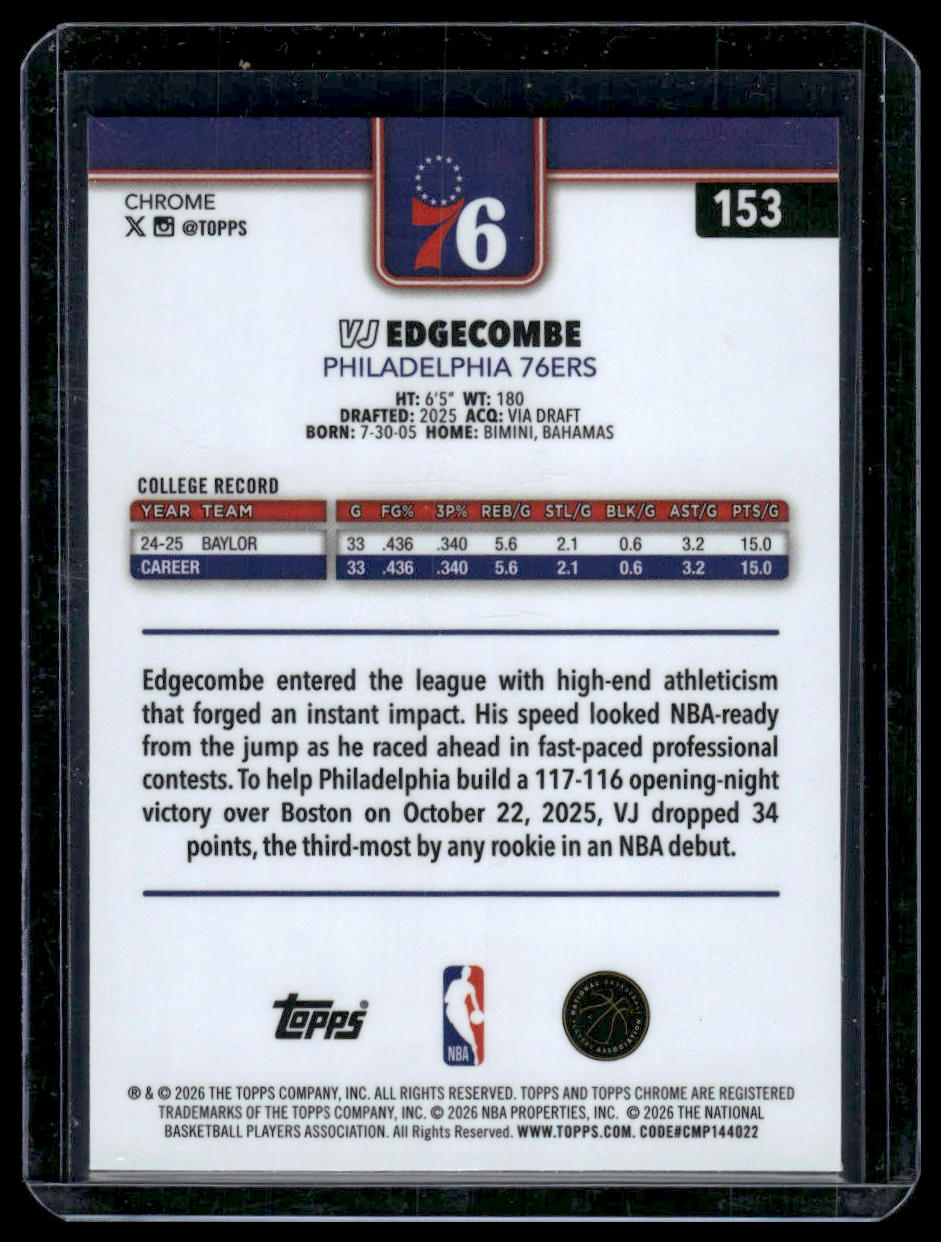 2025-26 Topps Chrome Update #153 VJ Edgecombe