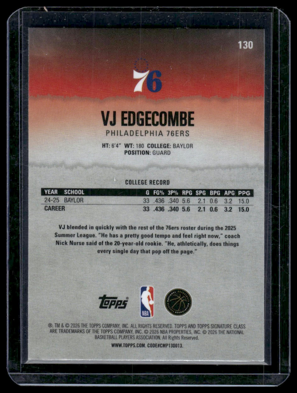 2025-26 Topps Signature Class #130 VJ Edgecombe Chrome