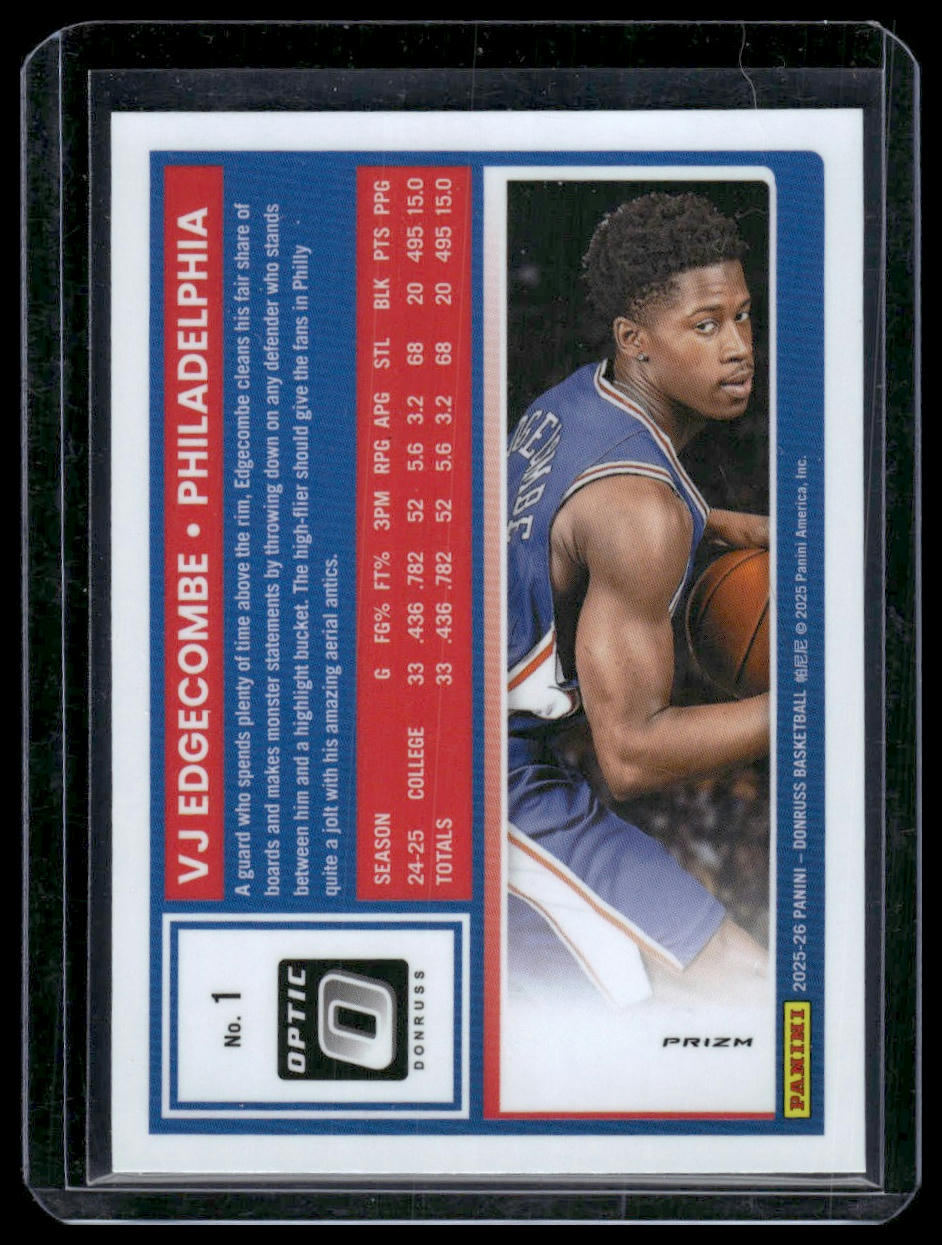2025-26 Donruss #1 VJ Edgecombe Optic Blue Cracked Ice