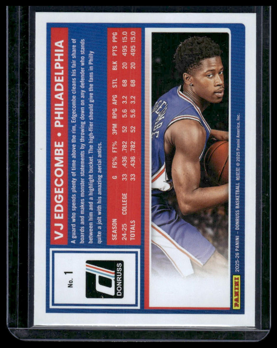 2025-26 Donruss #1 VJ Edgecombe Holo Green Laser