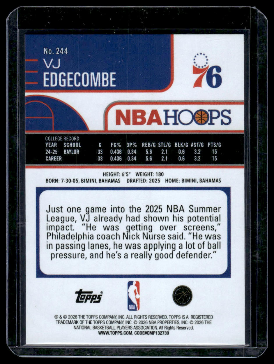 2025-26 Hoops #244 VJ Edgecombe