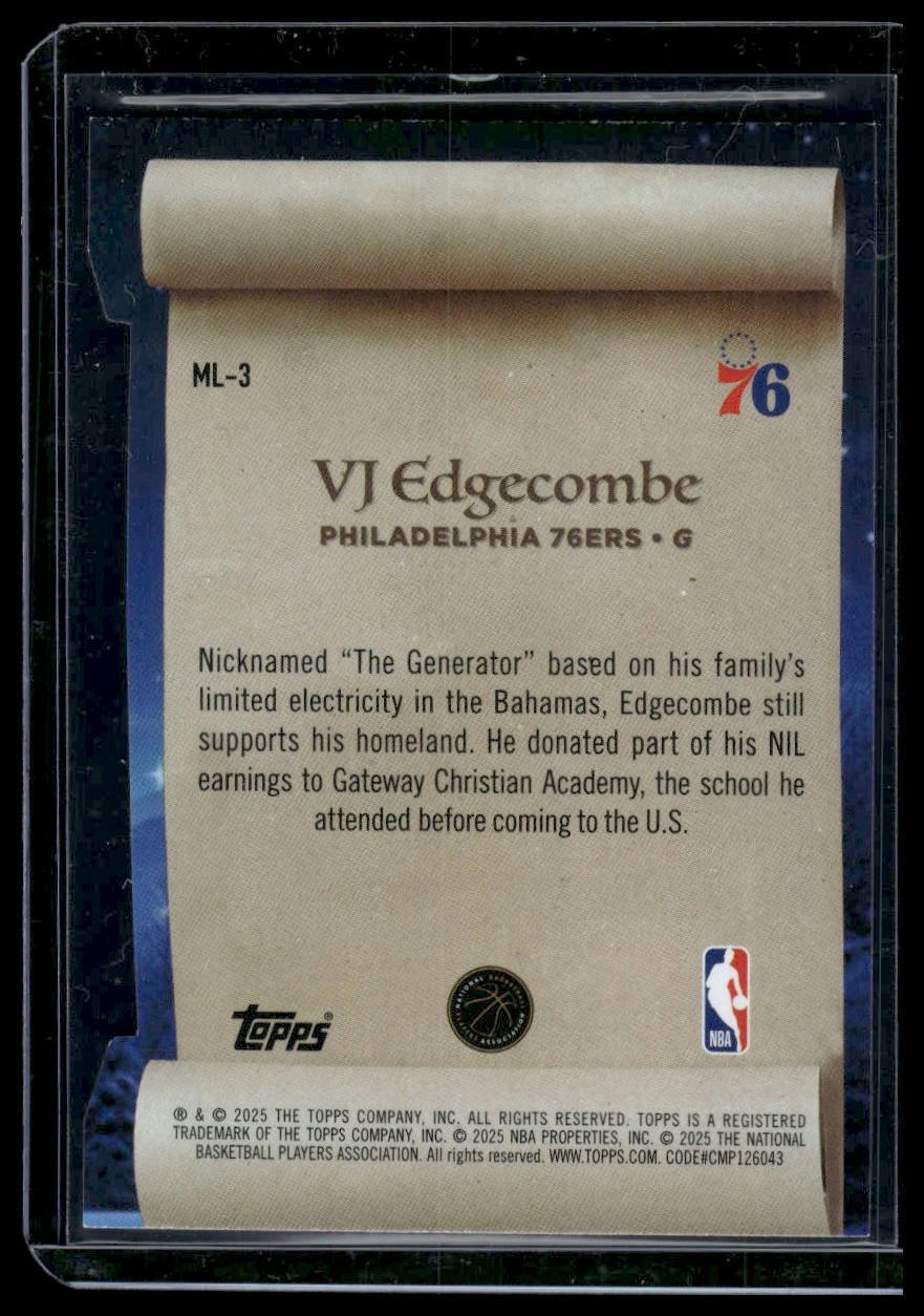 2025-26 Topps Holiday #ML-3 VJ Edgecombe Making The Nice List