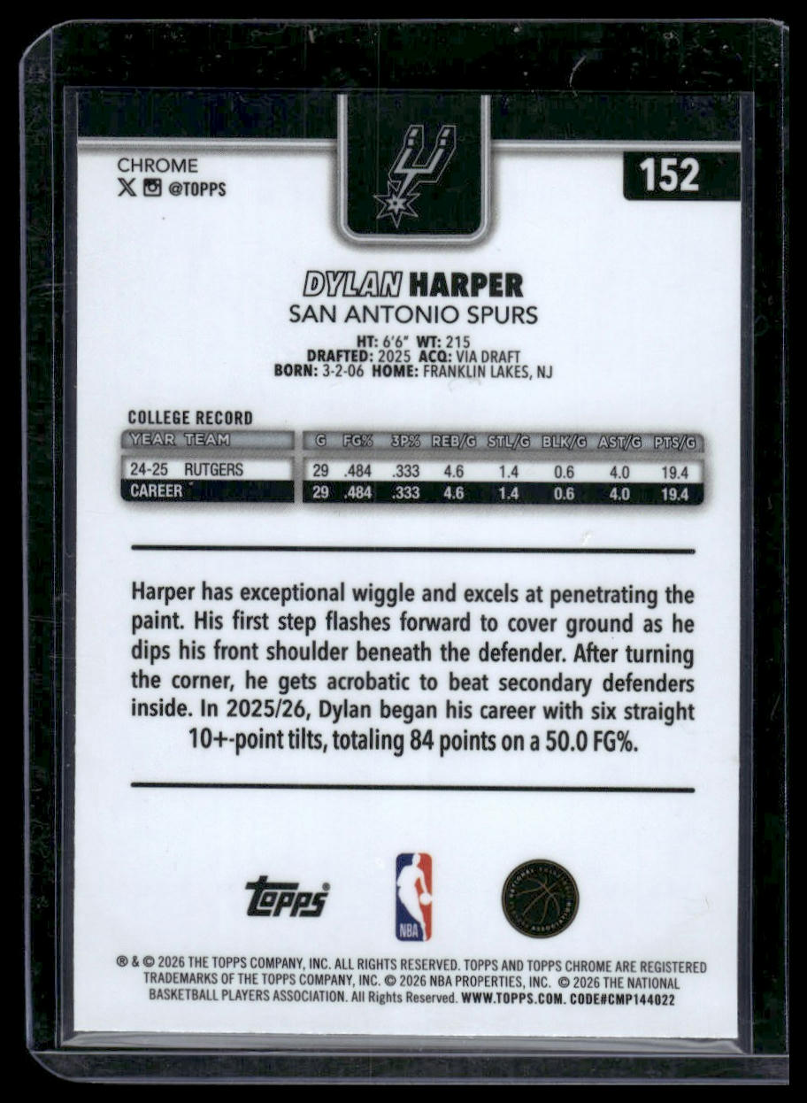 2025-26 Topps Chrome Update #152 Dylan Harper X-Fractor