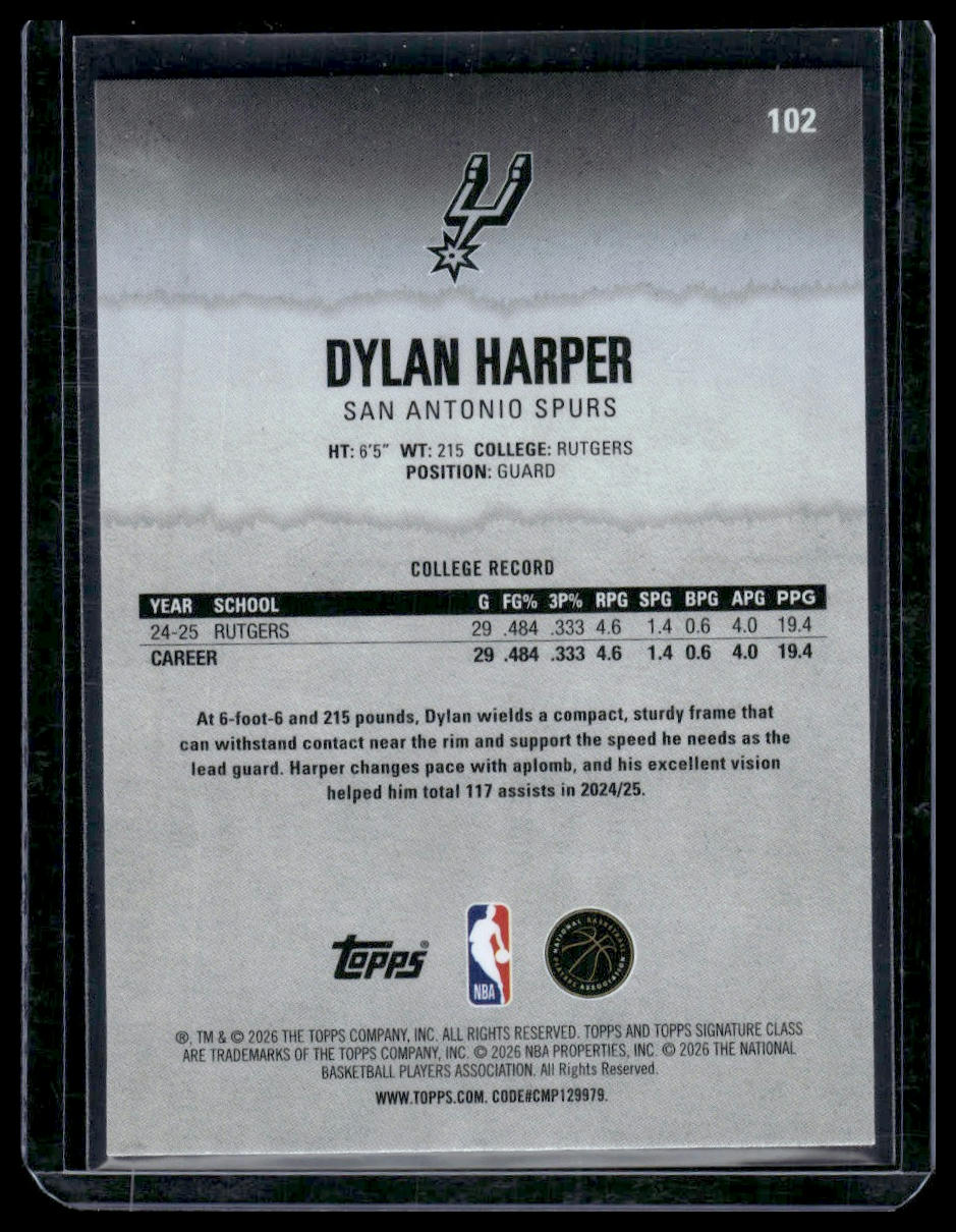 2025-26 Topps Signature Class #102 Dylan Harper