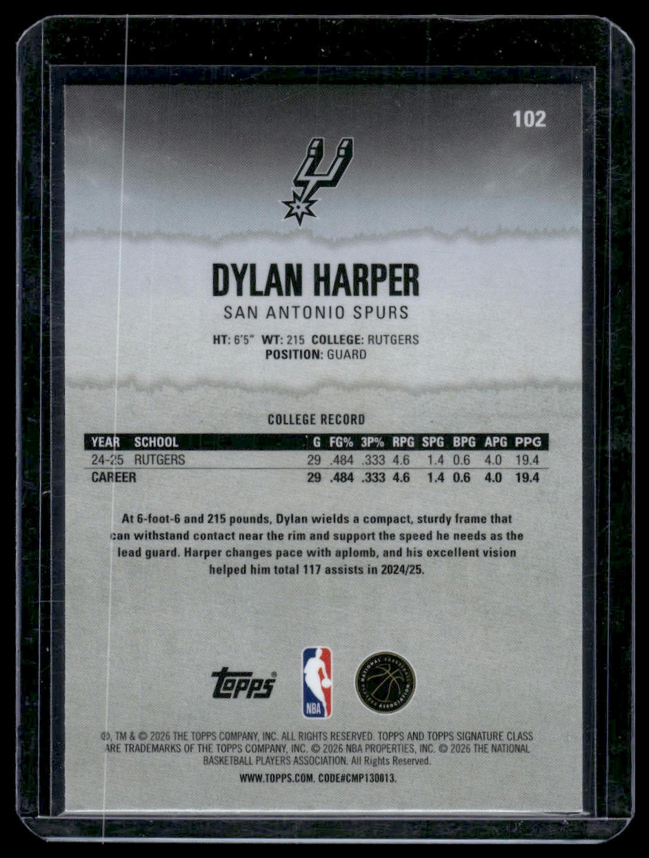 2025-26 Topps Signature Class #102 Dylan Harper Chrome