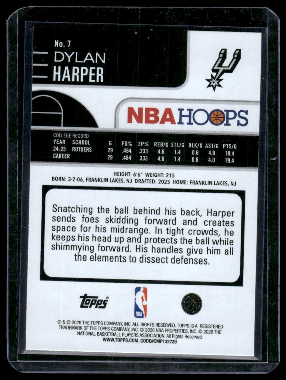 2025-26 Hoops #7 Dylan Harper Rainbow