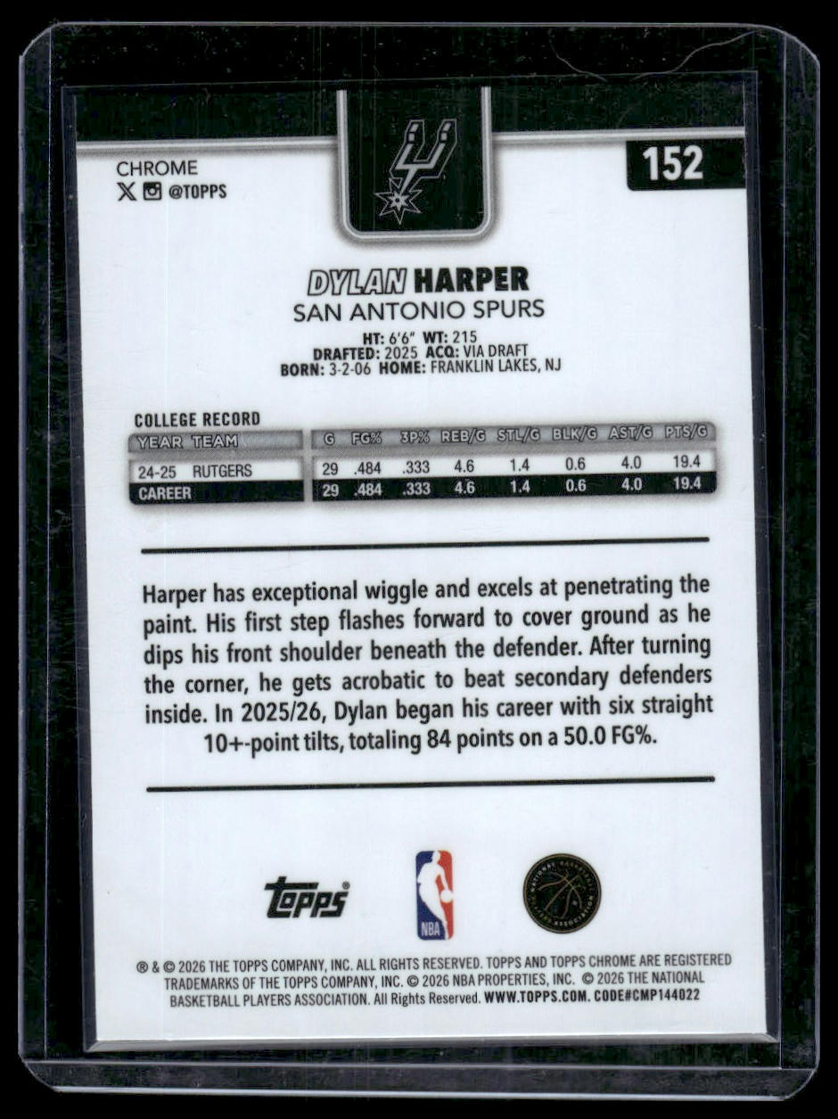 2025-26 Topps Chrome Update #152 Dylan Harper