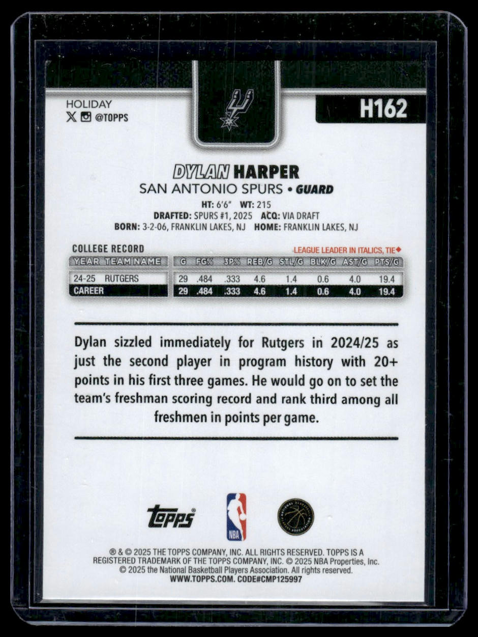 2025-26 Topps Holiday #H162 Dylan Harper